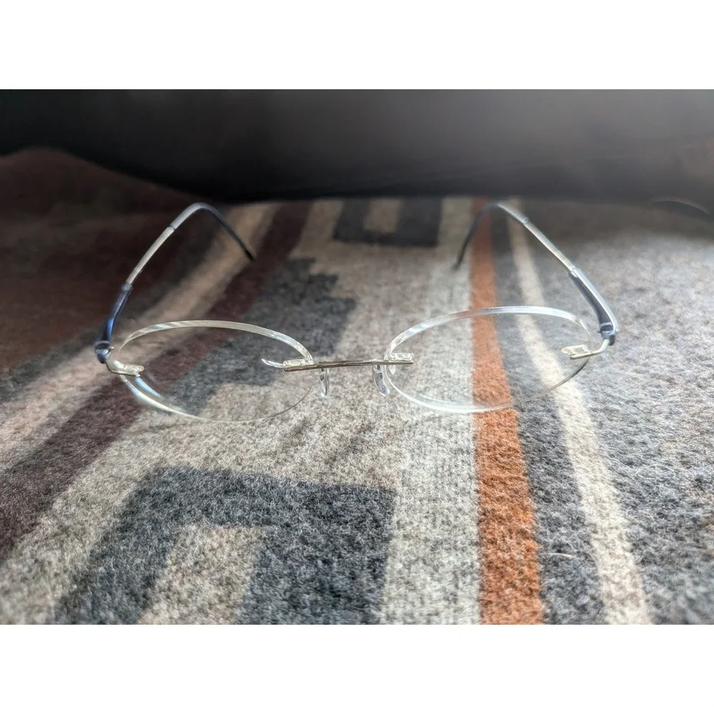 Silhouette 7719 10 6052 Rimless Eyeglasses Silver Blue Titanium Mens 50-17-135